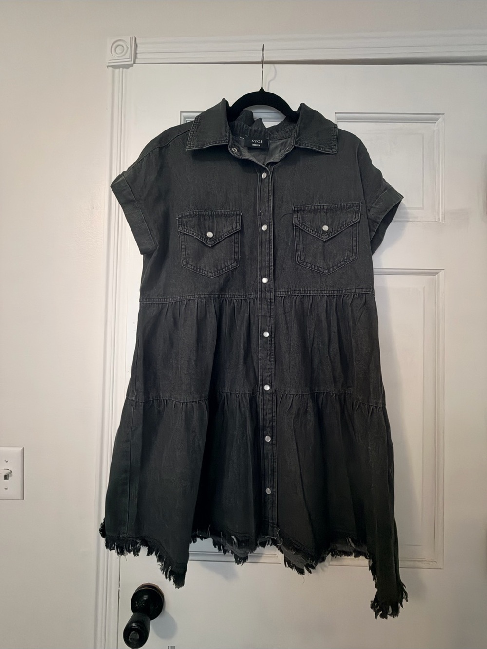Vici Black Denim Button-Front Shirt Dress